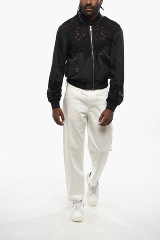 Bomber in Tinta Unita con Inserti in Pizzo e Monogram Argentato