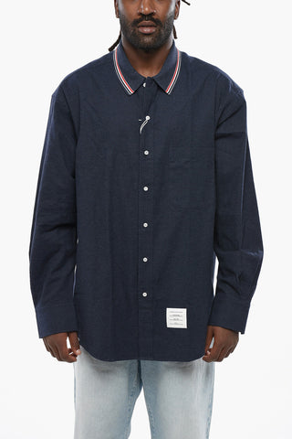Oversized Cotton Flannel Shirt with Iconic Detail