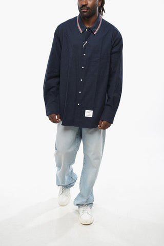 Oversized Cotton Flannel Shirt with Iconic Detail