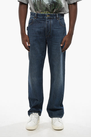 Straight Leg Regular Fit Jeans with Leather Patch 22cm
