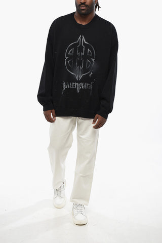 Cotton-Blend Crewneck Sweater UNISEX with Contrasting Logo