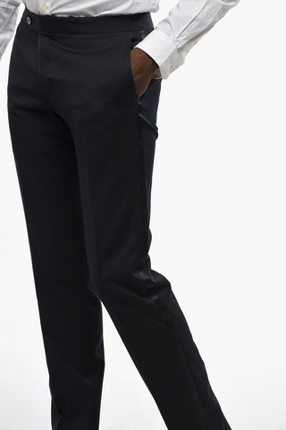 Pantaloni in Lana Vergine con Banda in Satin