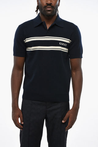 Short Sleeved Wool and Cashmere Sweater with Polo Neck