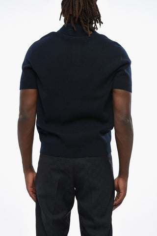 Short Sleeved Wool and Cashmere Sweater with Polo Neck