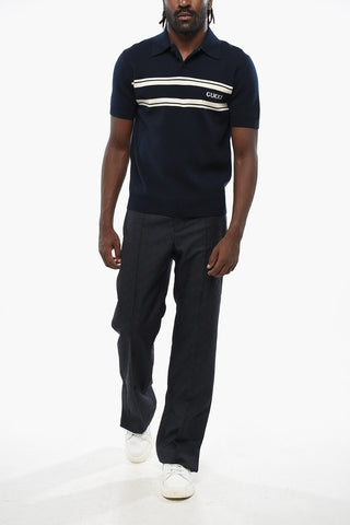 Short Sleeved Wool and Cashmere Sweater with Polo Neck