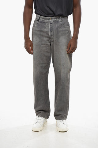 Denim Effect Leather 5-Pockets Pants
