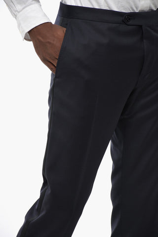 Pantaloni in Lana Vergine con Banda Laterale in Satin