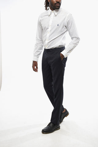 Pantaloni in Lana Vergine con Banda Laterale in Satin