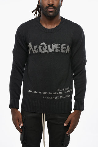Cotton Crewneck Sweater with Contrast Logo