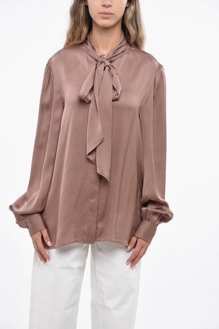 Silk Tie Neck Blouse with Puff Sleeve