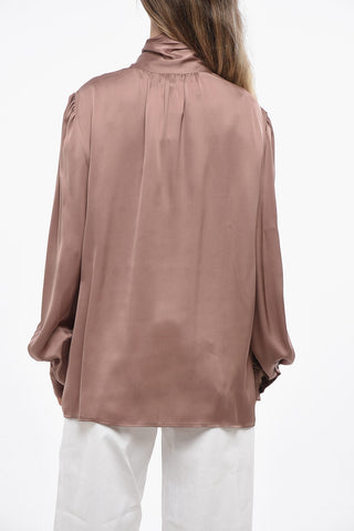 Silk Tie Neck Blouse with Puff Sleeve