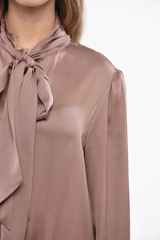Silk Tie Neck Blouse with Puff Sleeve