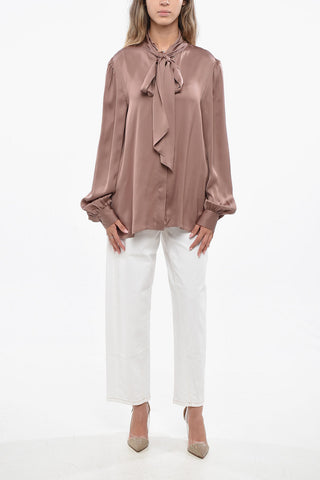 Silk Tie Neck Blouse with Puff Sleeve