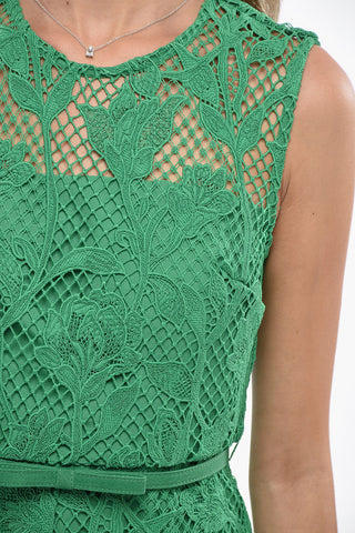Plant Motif Crochet Flared Dress with Belt