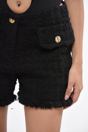 Bouclé Shorts With Double Pocket And Logo Buttons