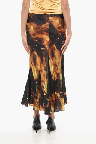 Silk Midi Skirt with Flame Print