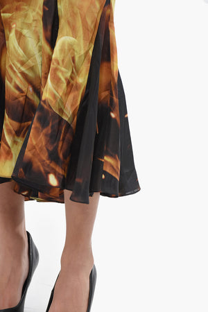 Silk Midi Skirt with Flame Print