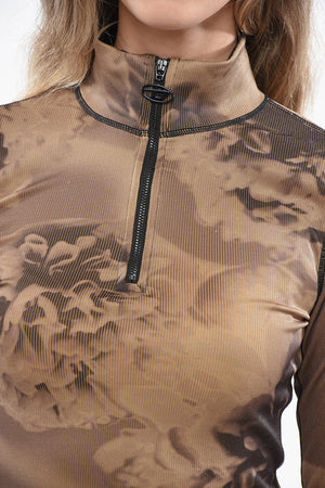 Geripptes Top T-CLAUDY mit Blumenmuster