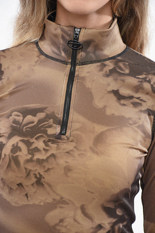 Geripptes Top T-CLAUDY mit Blumenmuster
