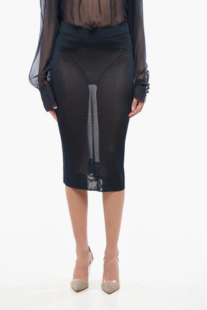 Sheer Solid-Color Midi Skirt