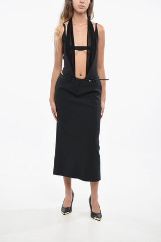 Solid Color Longuette Skirt with Belt