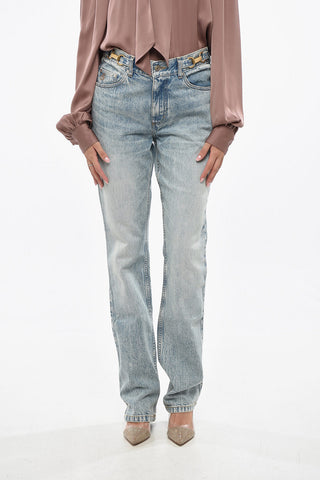 Stonewashed High-Rise Jeans With Gold-Effect Details 19cm