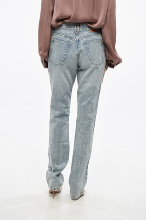 Jeans Stonewashed a Vita Alta con Dettagli Effetto Dorato 19cm
