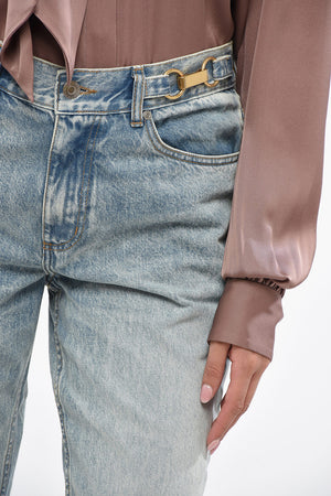 Stonewashed Jeans Mit Hoher Taille Und Gold-Effekt-Details 19cm