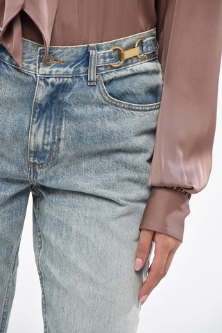 Stonewashed High-Rise Jeans With Gold-Effect Details 19cm