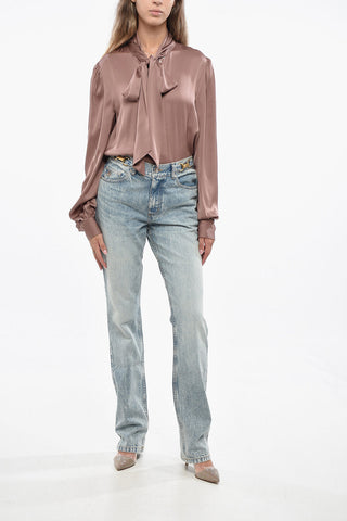 Stonewashed High-Rise Jeans With Gold-Effect Details 19cm