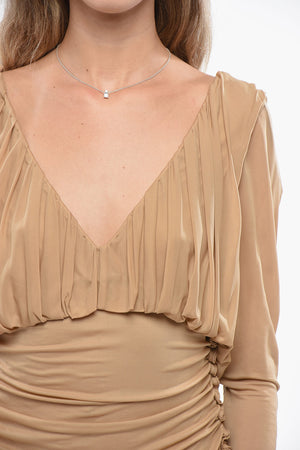 Crepe De Chine Draped Dress With V-Neck