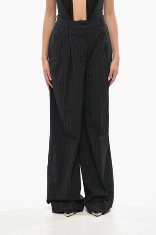 Pinstriped Double-Pleat Virgin Wool Trousers