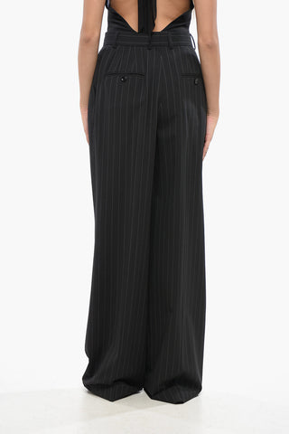 Pinstriped Double-Pleat Virgin Wool Trousers