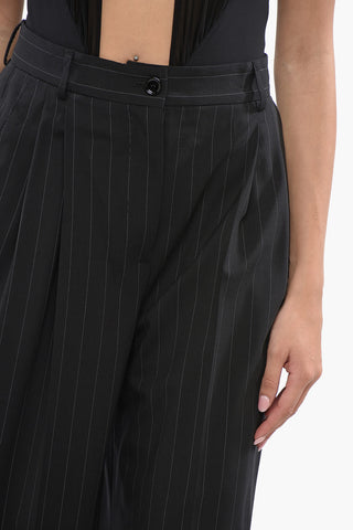 Pinstriped Double-Pleat Virgin Wool Trousers