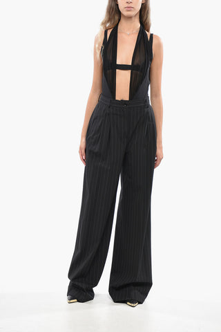 Pinstriped Double-Pleat Virgin Wool Trousers