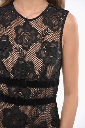 Lace Mini Dress with Floral Motif and Velour Details