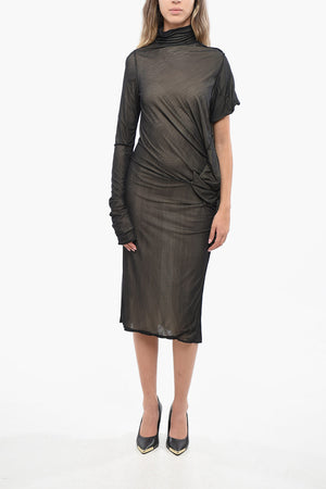 MM1 MM10 Asymmetric Double-Fabric Dress with High Neck