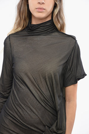 MM1 MM10 Asymmetric Double-Fabric Dress with High Neck