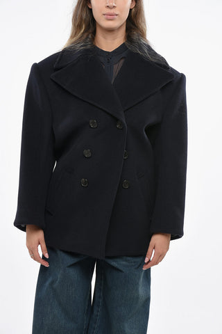 Herringbone Wool Double Breasted Coat
