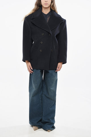 Herringbone Wool Double Breasted Coat