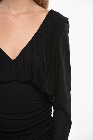 Crepe De Chine Draped Dress With V-Neck
