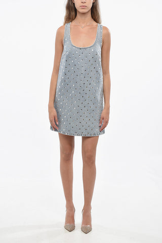 Mini Dress in Denim con Gioielli All-Over