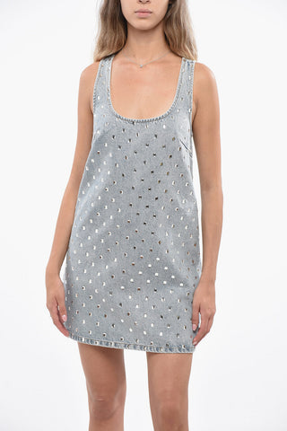 Mini Dress in Denim con Gioielli All-Over