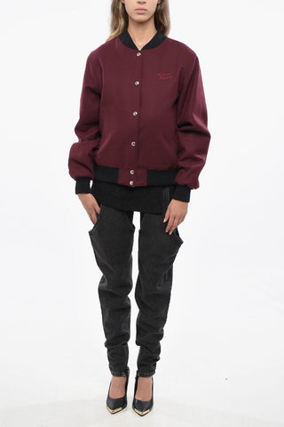 Bomber in Lana e Nylon con Dettagli a Contrasto