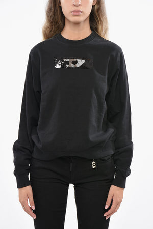 Felpa Girocollo F-REGGY in Cotone Garzato con Dettaglio in Paillettes