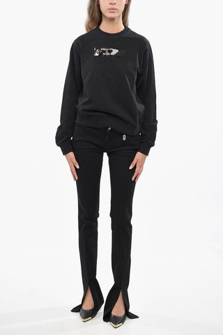 Felpa Girocollo F-REGGY in Cotone Garzato con Dettaglio in Paillettes