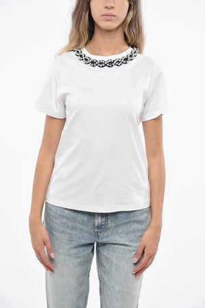 코튼 크루넥 티셔츠 주얼 장식