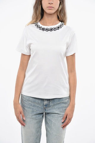 Cotton Crewneck T-shirt with Jewel Embellishments