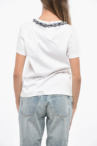 Cotton Crewneck T-shirt with Jewel Embellishments