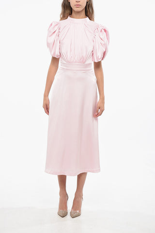 Satin Midi Dress with Balloon Sleeves